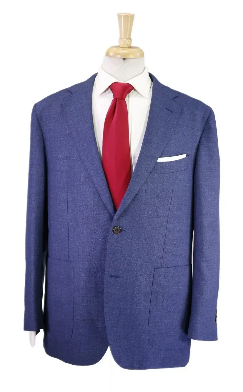 Suitsupply Havana Royal Blue Knit Woven Wool Patch Pocket 2-Btn Suit 44R